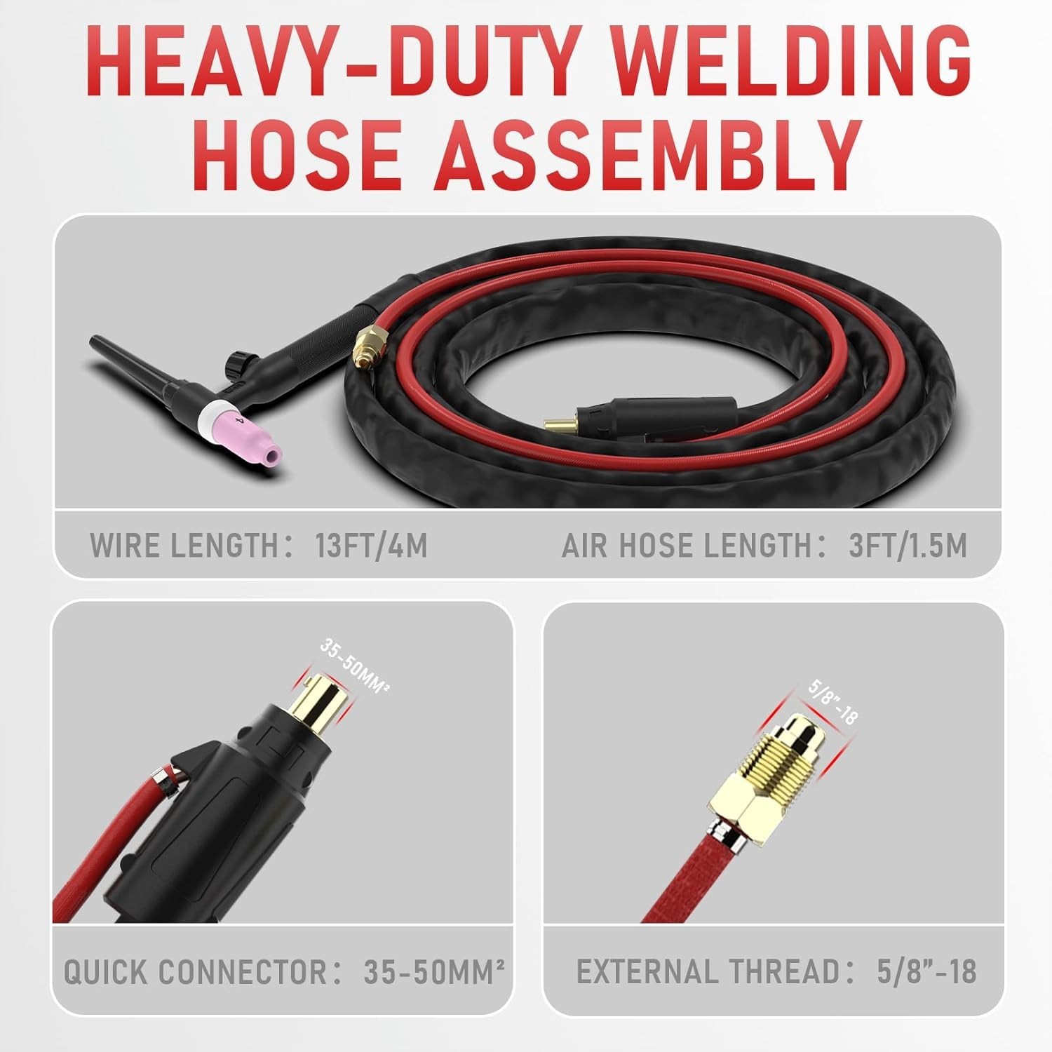 High-Quality WP-17V TIG Torch 150A 13ft Lift TIG 35-50mm² Insulated Cable