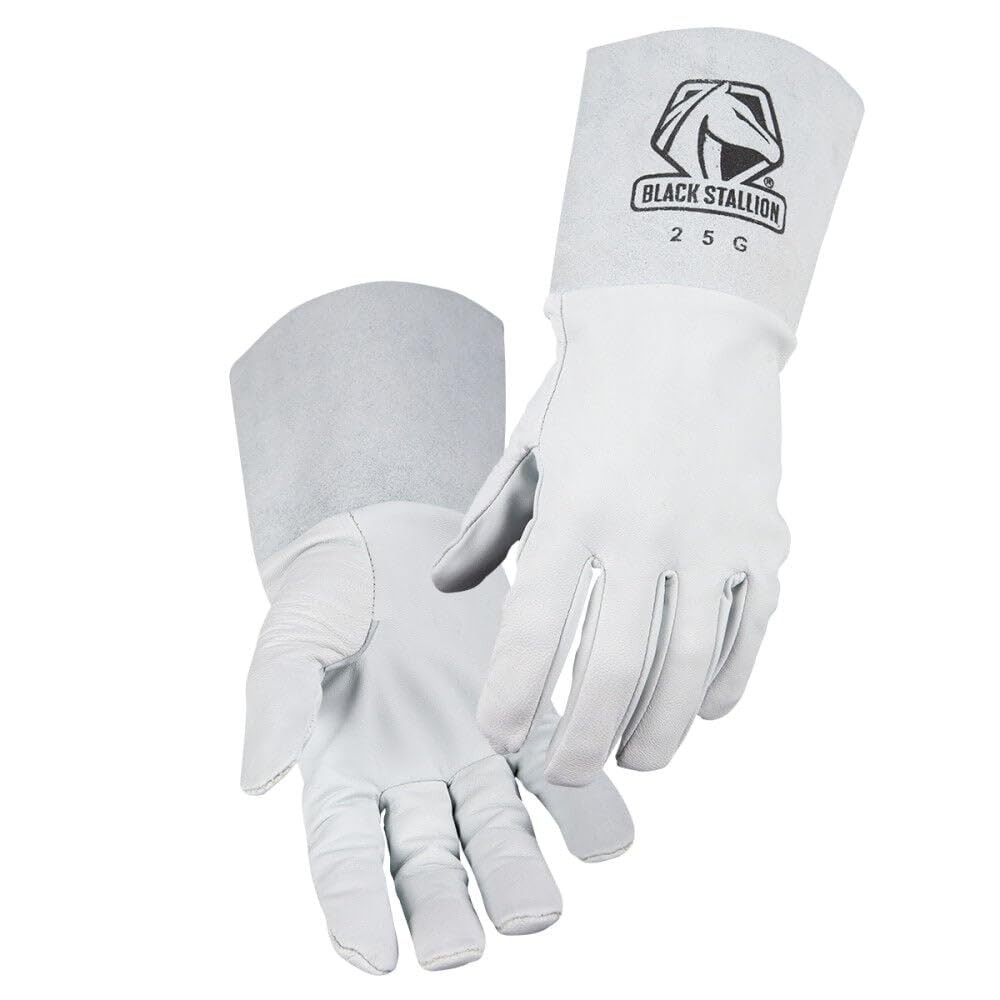 (25G Pearl White Goatskin TIG Welding Glove, Premium Grain Goatskin Leather, …