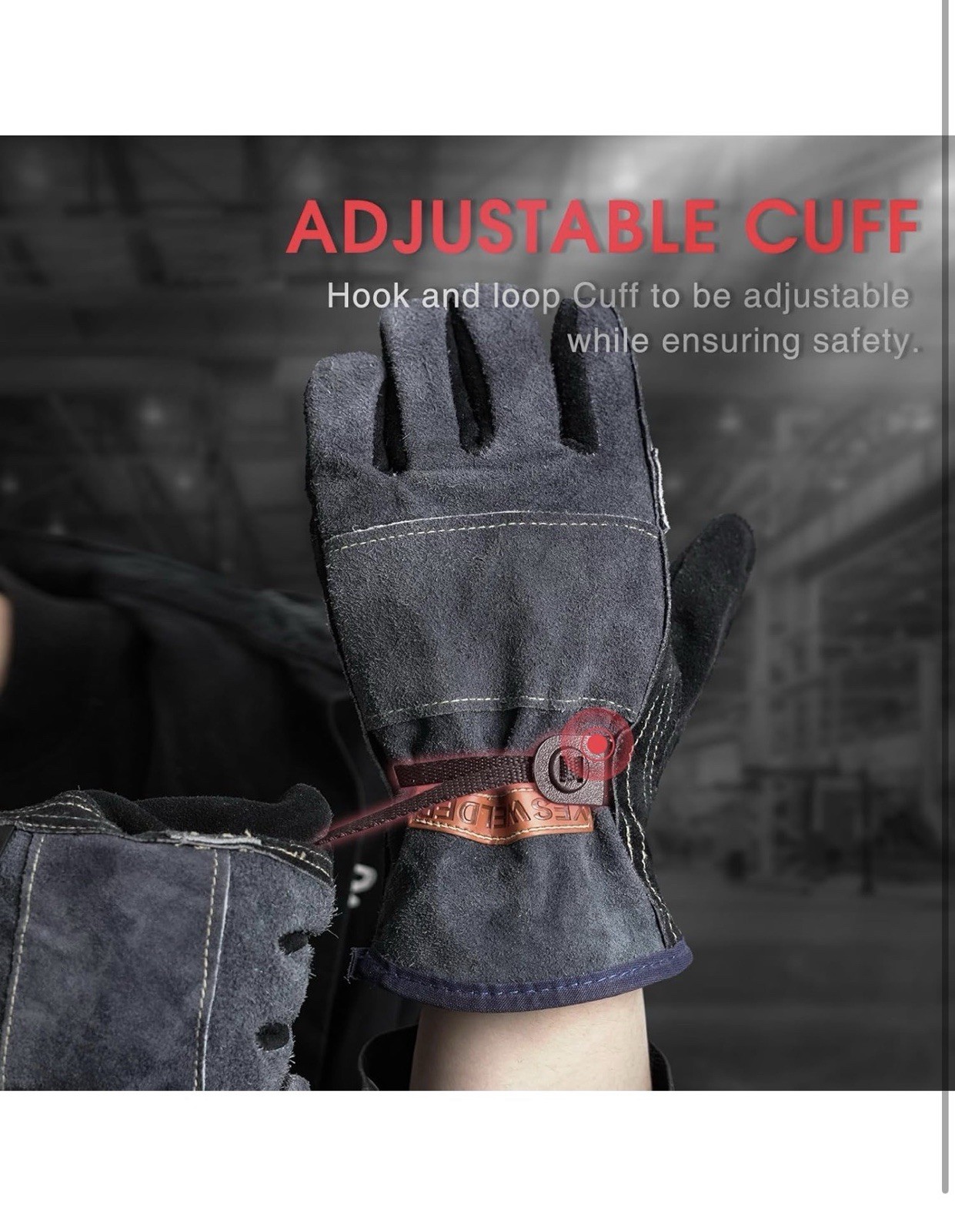 YESWELDER Leather Work Gloves – Cowhide Reinforced Palm for Welding/Gardening L