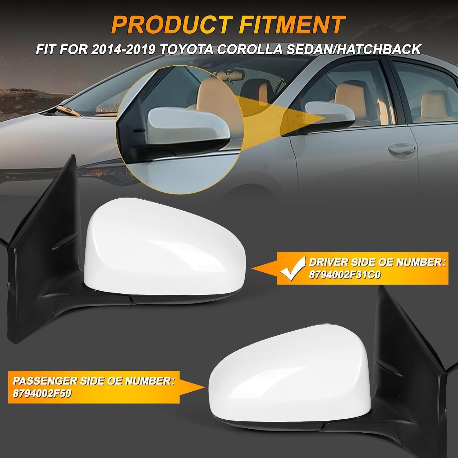 Left Driver Side Door Mirror Assembly Replace for 2014-2019 Toyota Corolla, with