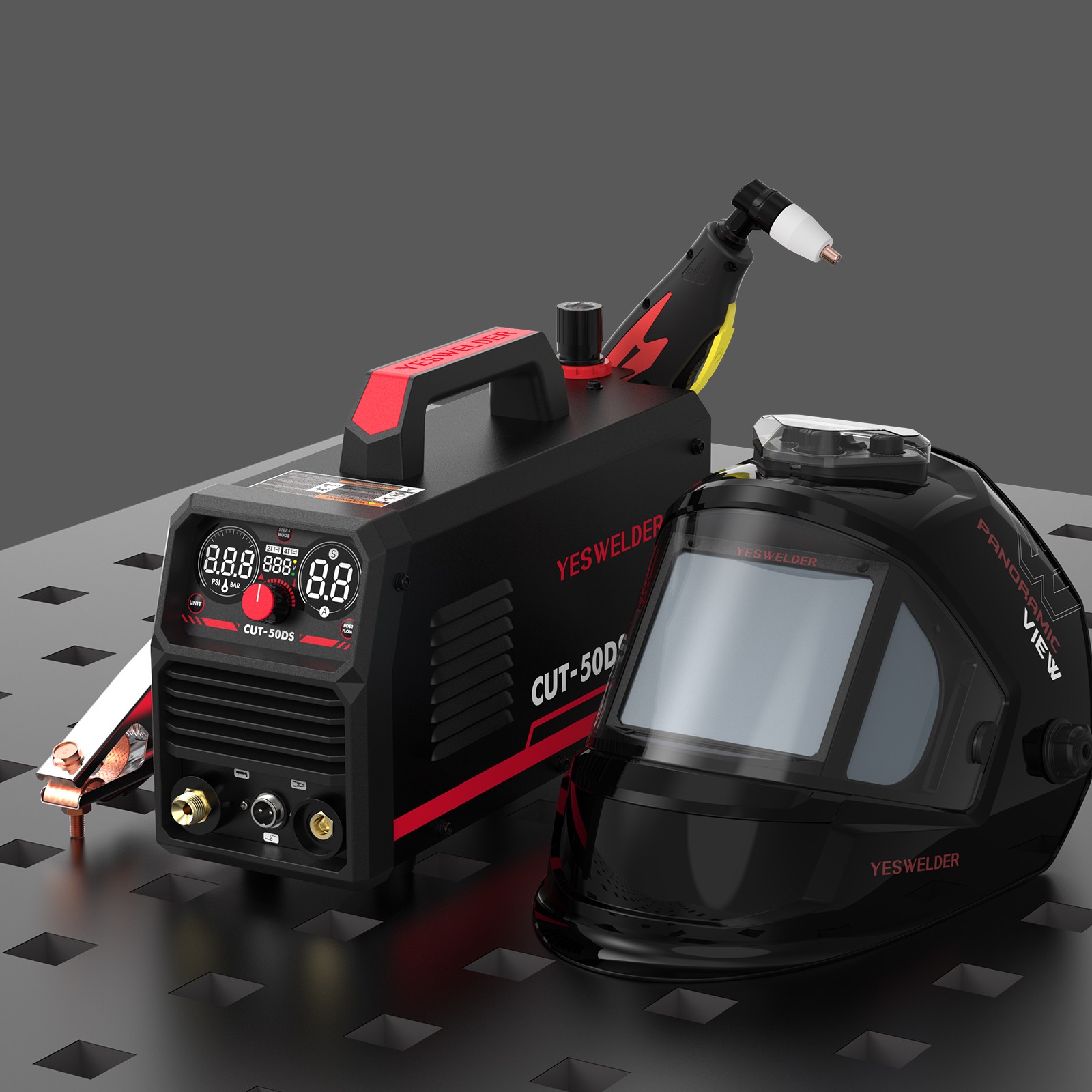 YESWELDER CUT-50DS 50A Plasma Cutter & Welding Helmet, 110V/220V