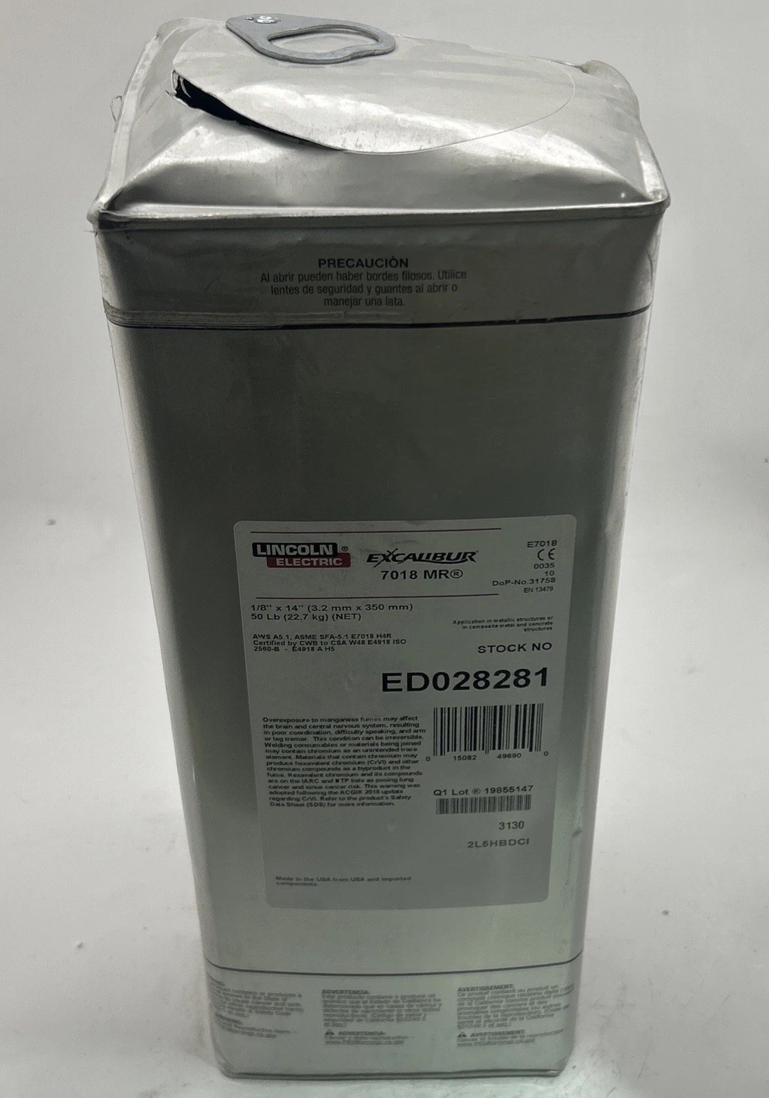 LINCOLN ELECTRIC ED028281 Stick Electrode,E7018 H4R,1/8″,50 lb 12C109 (New OPEN)