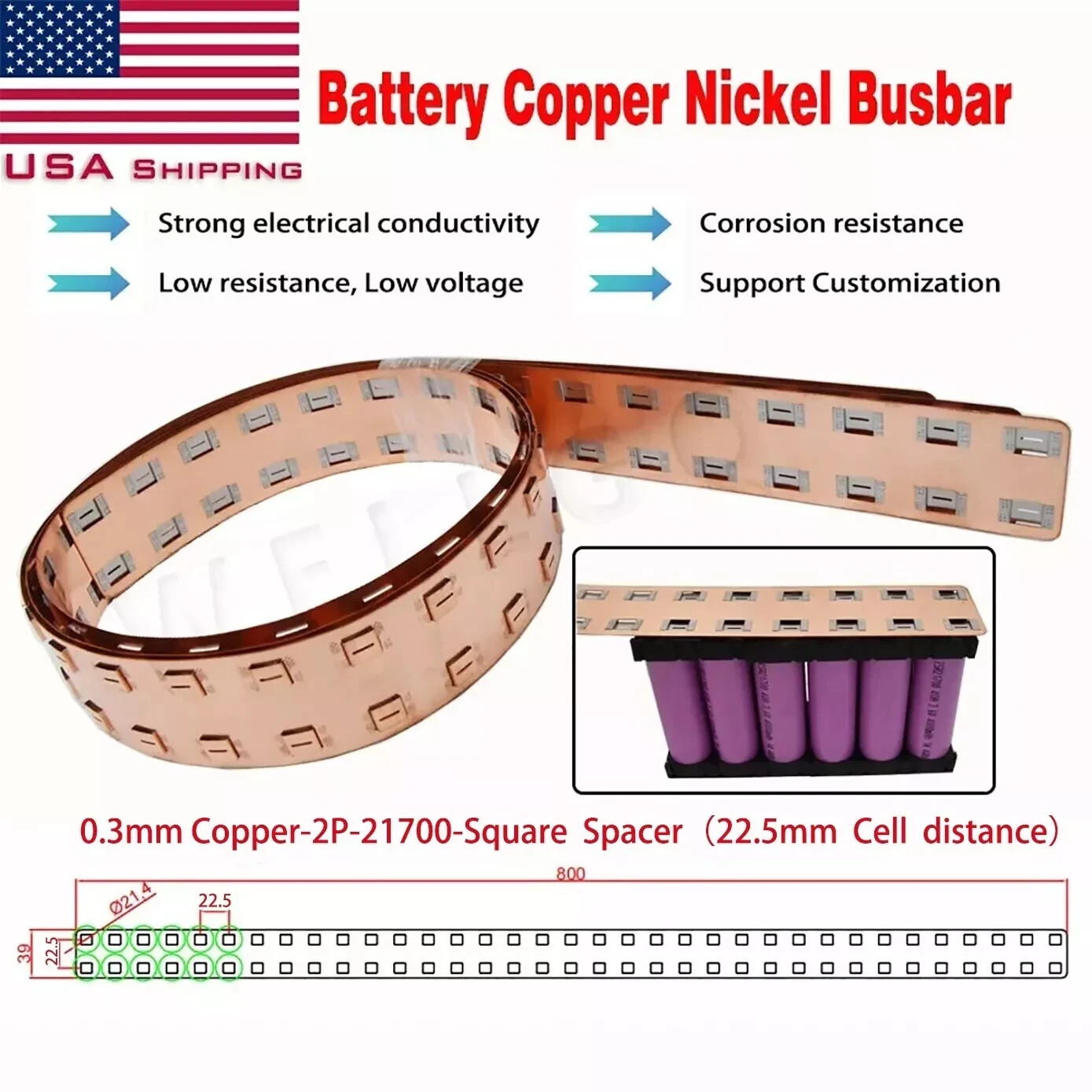 USA 3PCS 31.5″ 0.3mm Copper-nickel composite strips replace pure nickel strips