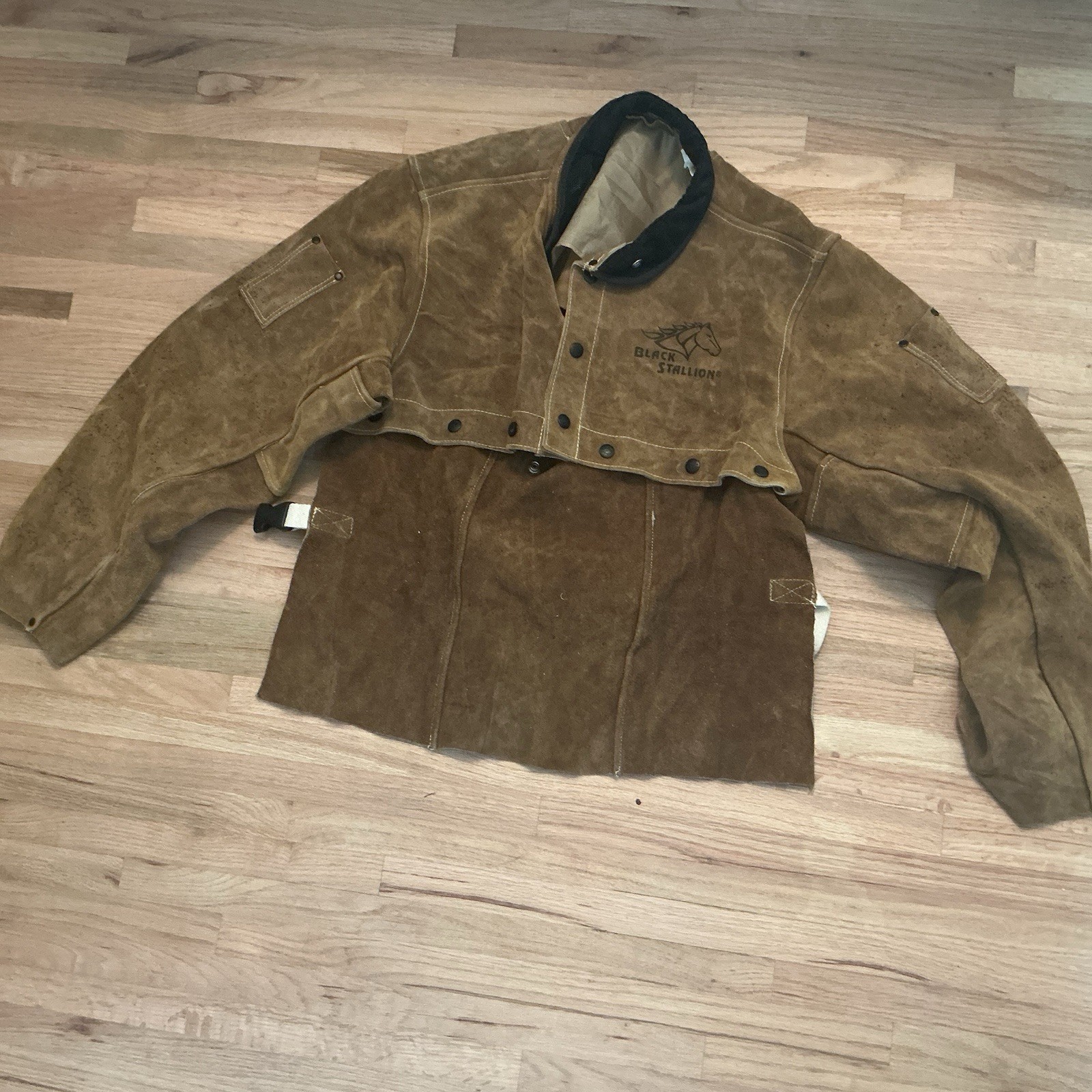 Black Stallion Industrial Cowhide Leather Welding Jacket w/ Open Back Sz Medium