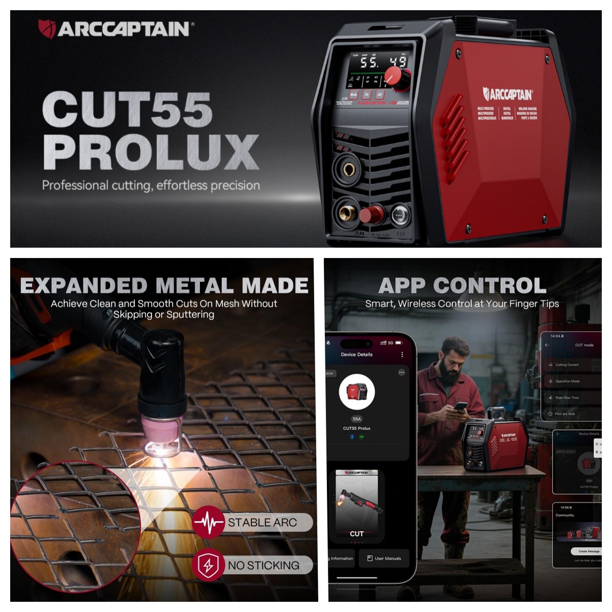 ARCCAPTAIN iControl CUT55 Prolux Plasma Cutter Machine 55Amp Non-Touch Pilot ARC