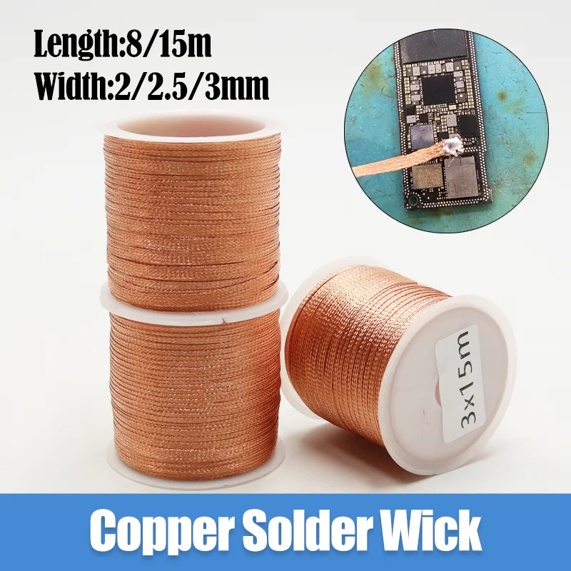 Length 8/15M Copper Mesh Wire Desoldering Braid Tape Tin Welding Solder Remover