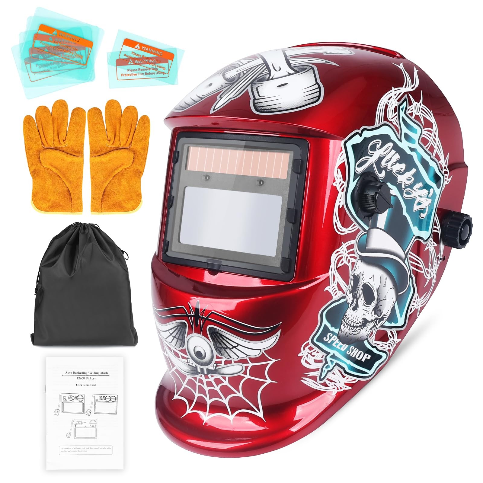 NDUUN Welding True Color Helmet Auto Darkening Mask with Adjustable Red-1