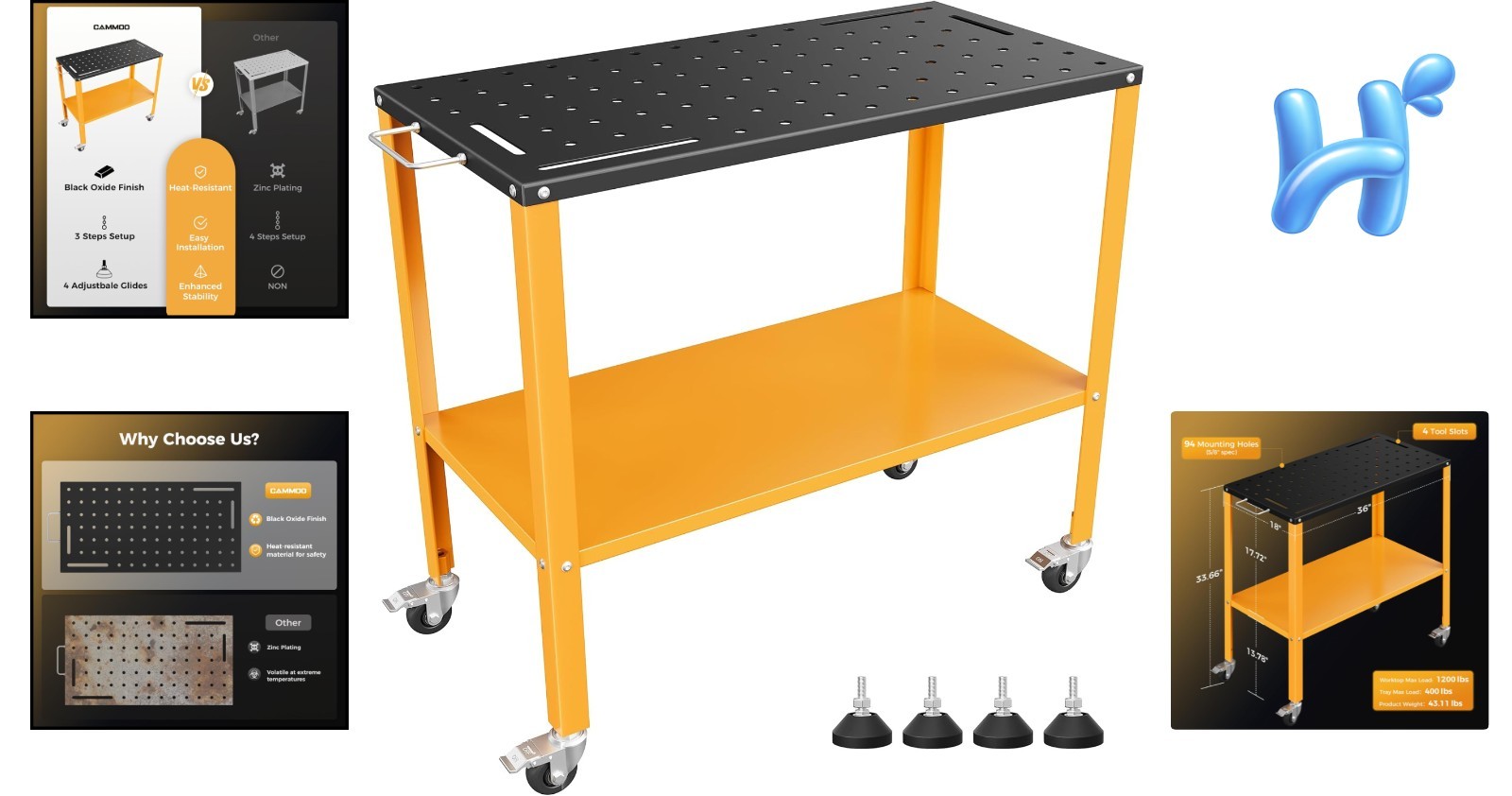 Mobile 1200 lbs Welding Table with Storage Tray – Black Oxide Finish Workbench