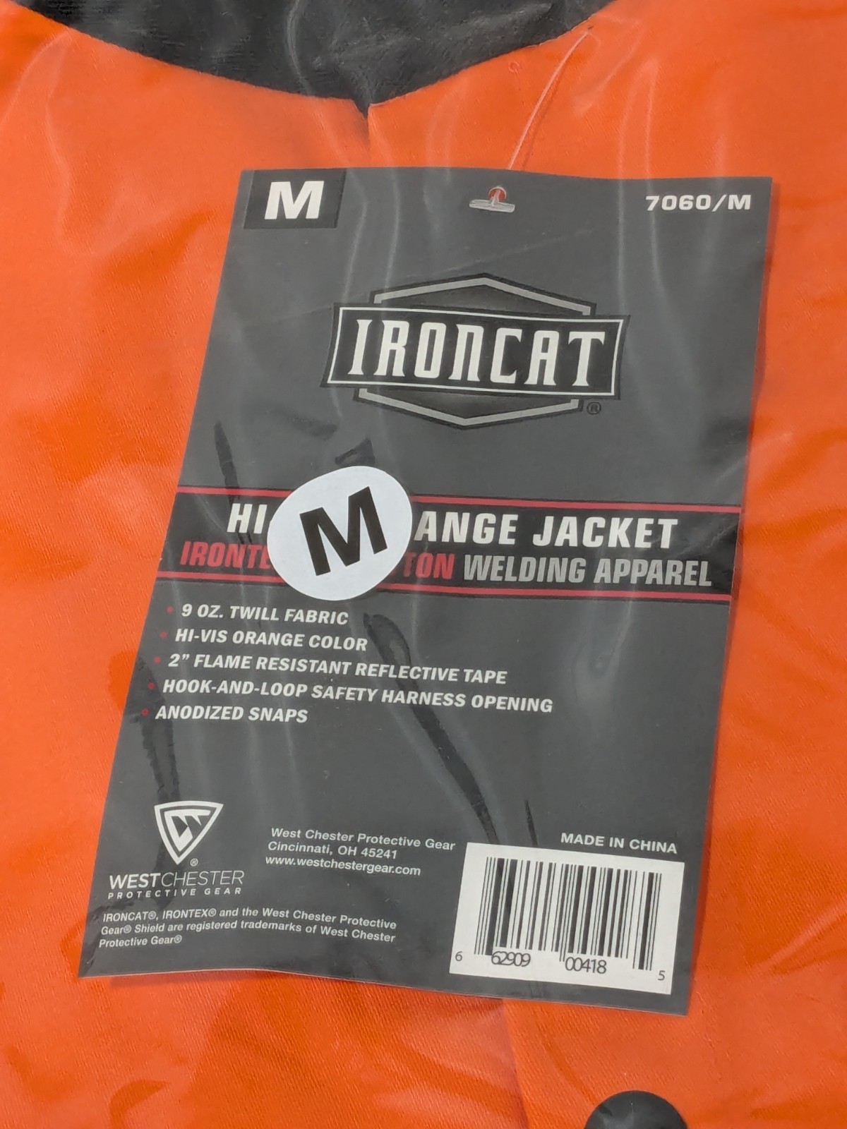 Ironcat Jacket: Flame-Resistant & Welding, Size Medium, Sateen Cotton 7060/M