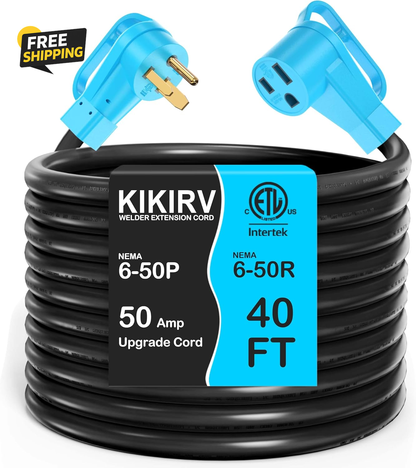 50Amp 40FT Welder Extension Cord 8 AWG, 250V NEMA 6-50P to 6-50R Heavy Duty