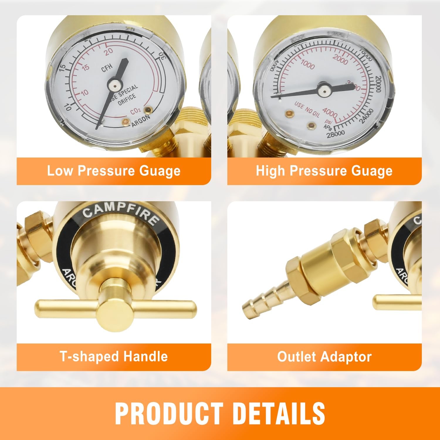 Argon CO2 Regulator with Dual Gauges and 9.8FT Gas Hose CGA580 Inlet 0–4000 P…