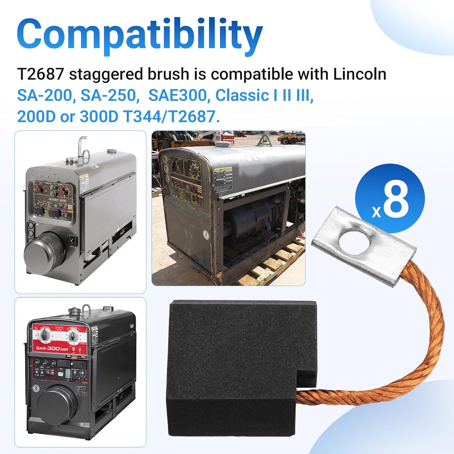 Staggered Main Brush Set for Lincoln Welder SA-200 SA-250 Carbon Brush Kit