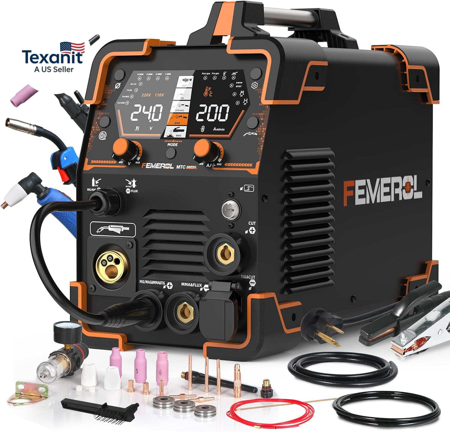 Plasma Cutter Welder Combo 200A Gas Mig/Gasless MIG/HF Tig/Stick/Cut/Spot 6 in 1