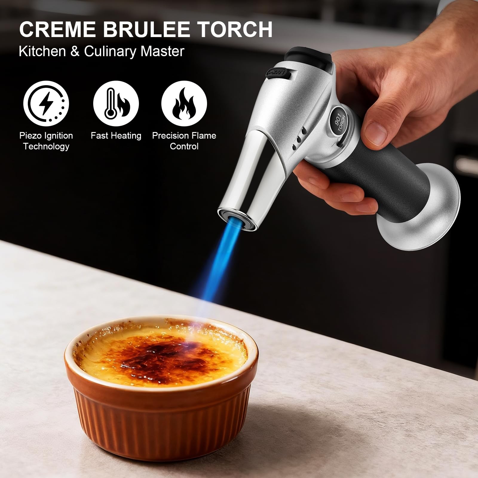 TBTEEK Butane Torch, Kitchen Torch Cooking Black-Sliver, Silver-black