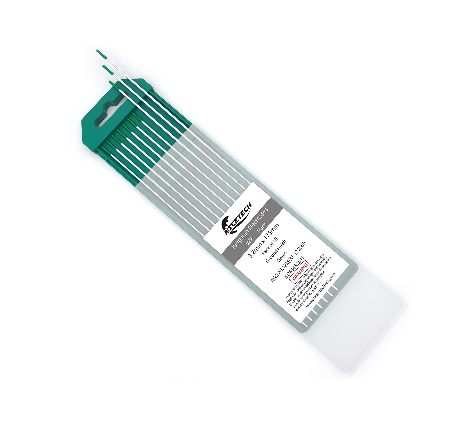 NICETECH TIG Welding Tungsten Electrodes Pure Tungsten 1/8″x7″ Green (EWP) 10pc