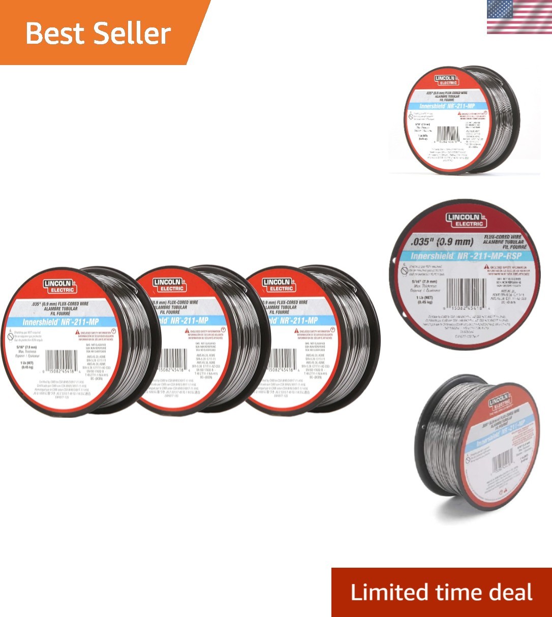 Lincoln .035″ NR-211-MP MIG Welding Wire – Flux-Core, Pack of 3 for All Position