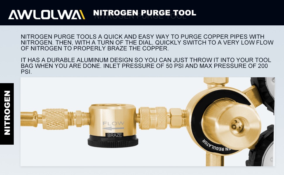 1pcs Nitrogen Purge Regulator Tool Gold Available