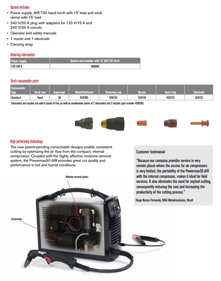 Hypertherm Powermax 30 Air “Building America” w/15′ Leads Pkg (088096)