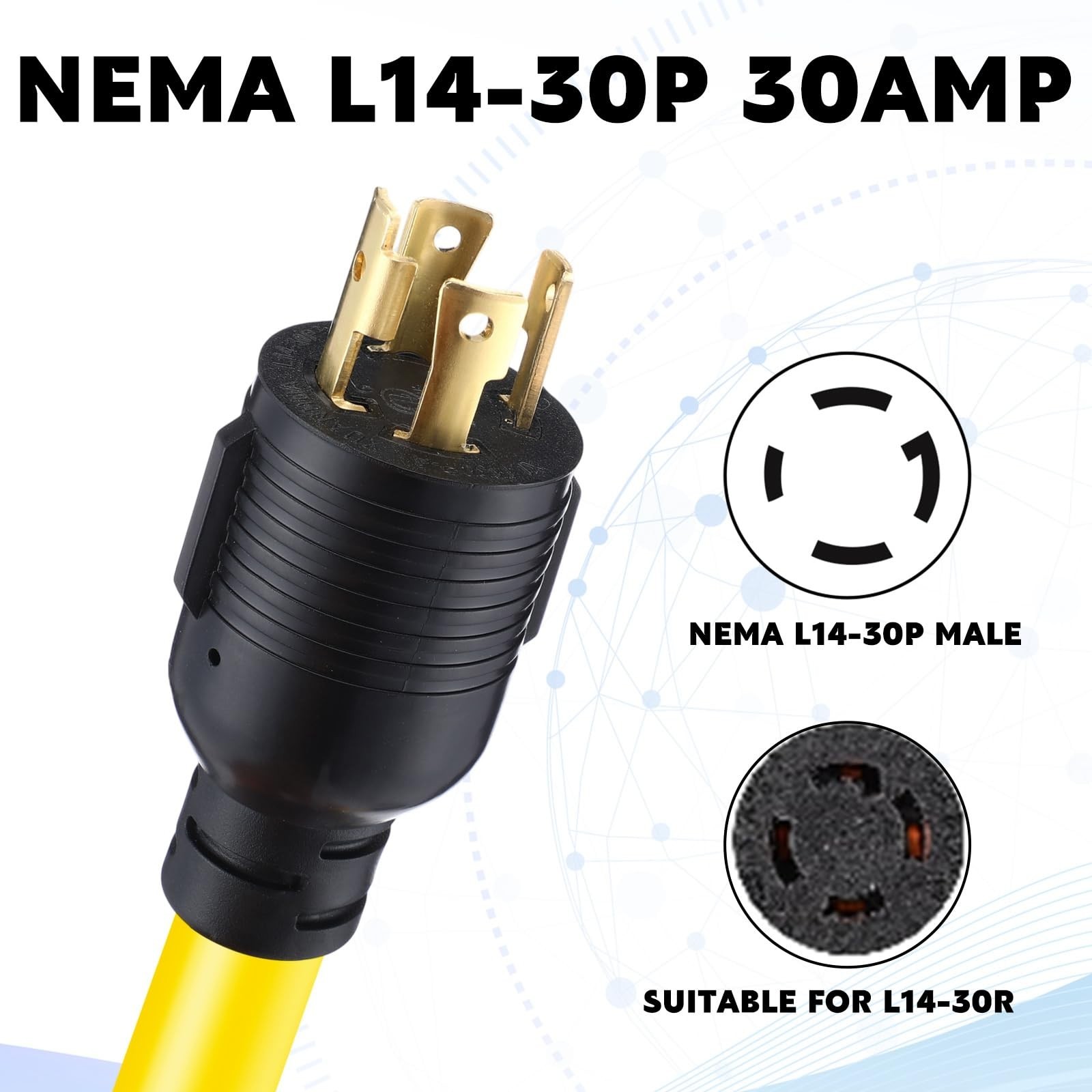 10ft 30A to 50A Adapter Cord, NEMA L14-30P to 6-50R Welder Extension Cable, ETL