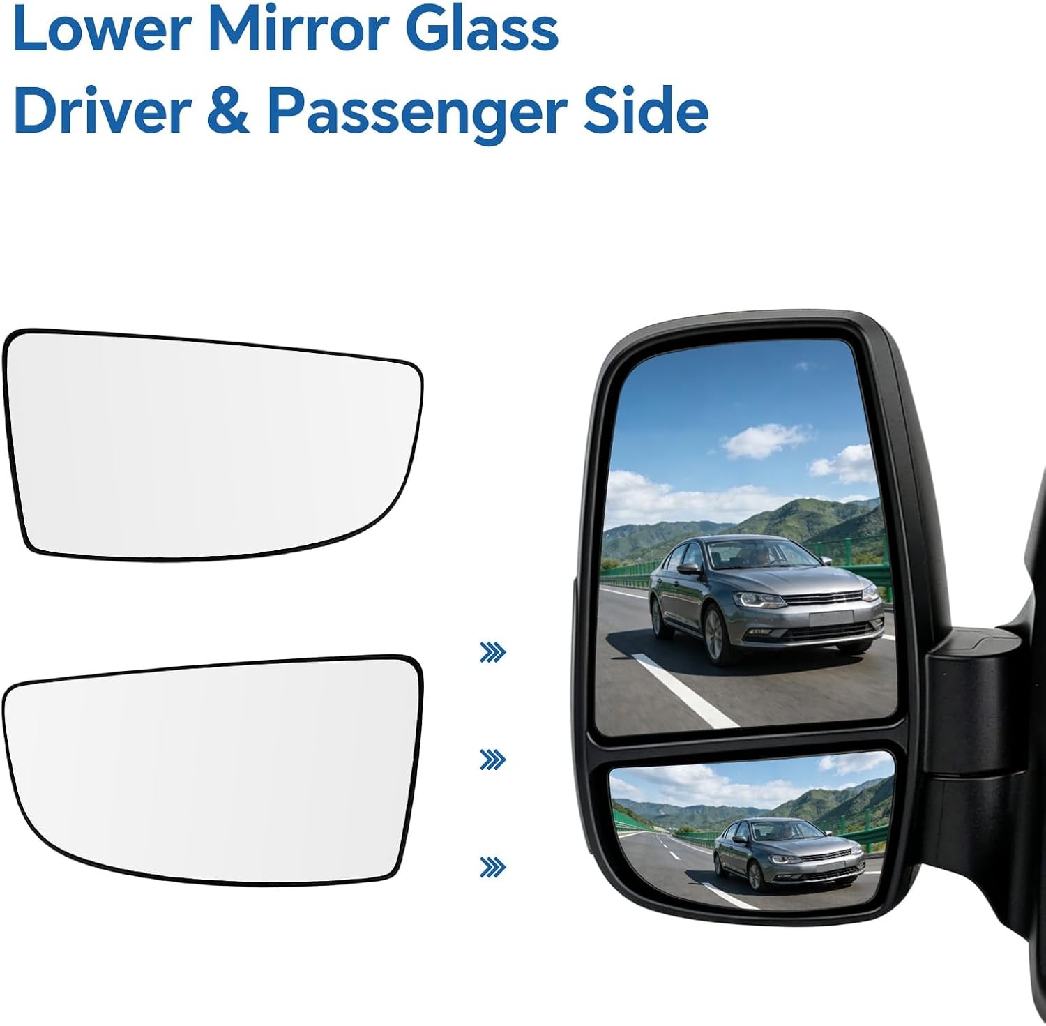 Lower Left and Right Side Mirror Glass Replacement for Ford Transit 150 250 350