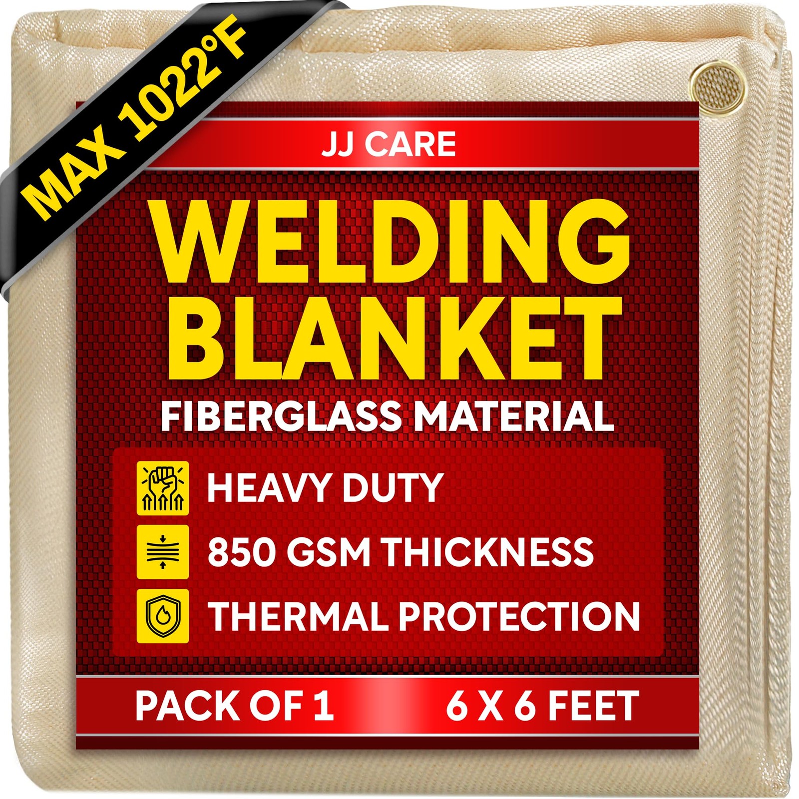 Welding Blanket – 6ft x 6ft, 850GSM Fiberglass 6×6 ft (Pack of 1), Golden