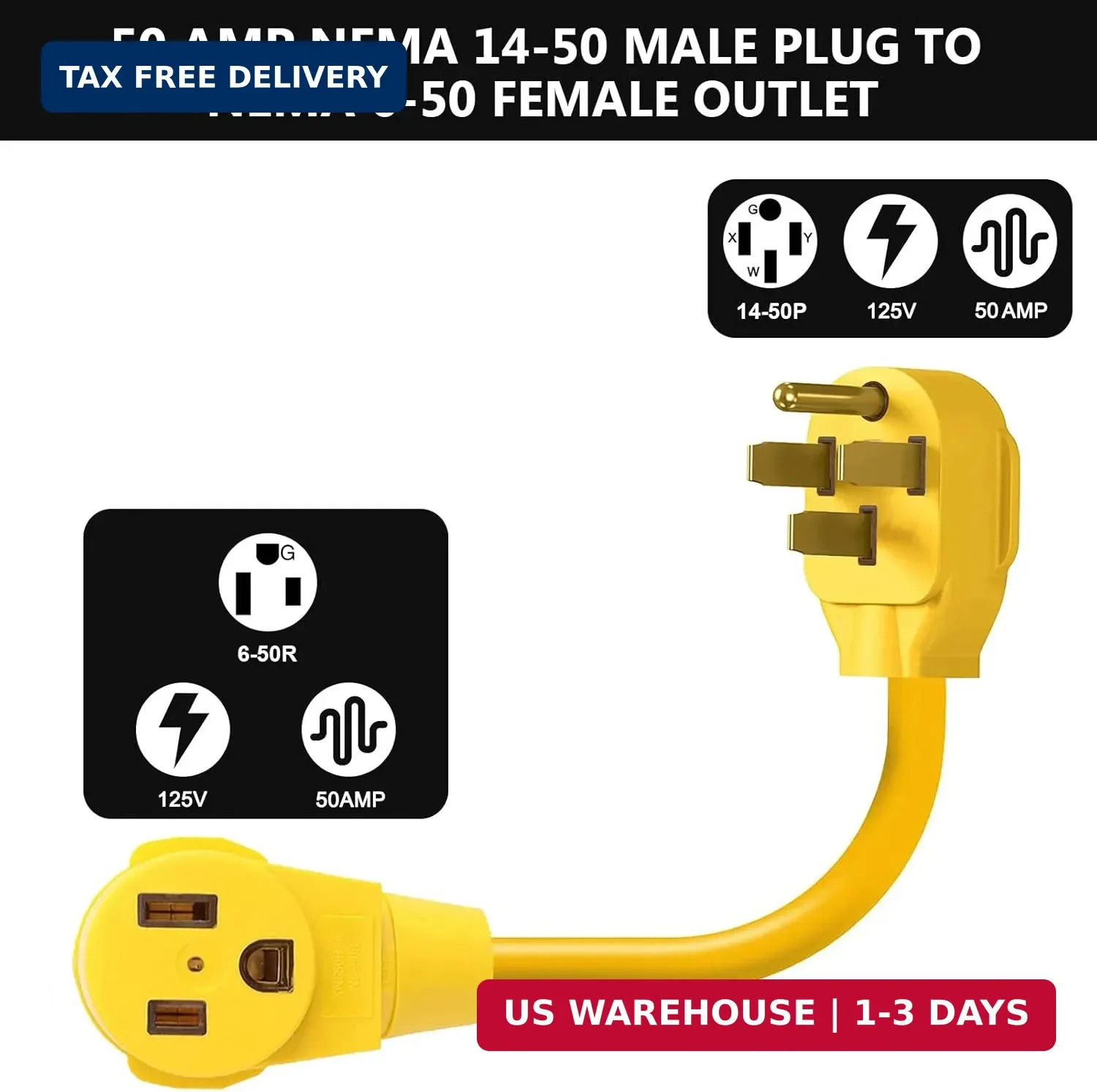 Welder Adapter Cord,Nema 14-50P Male to 6-50R Female,Rv Plug 50 Amp 4 Prong to 3