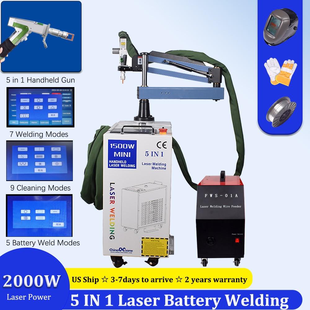 2000W 5IN1 Fiber Laser Welding Cutting Cleaning Battery Welder Double Pendulum