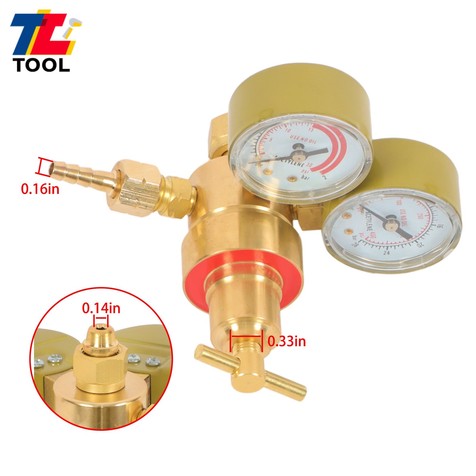 Professional Welding Gas Regulator Dual Dial CGA200 Acetylene Brass Construction
