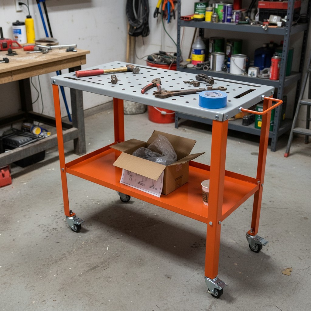 Durable 36″x18″ Steel Welding Workbench with Lockable Casters – 1200lbs Capacity