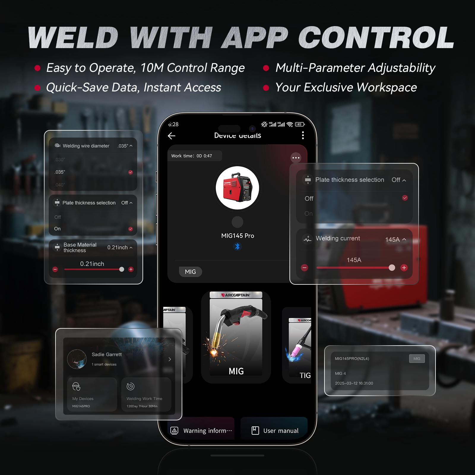 ARCCAPTAIN iControl MIG145 Pro Flux Core MIG Welder Stick/Lift TIG & TIG Torch🔥