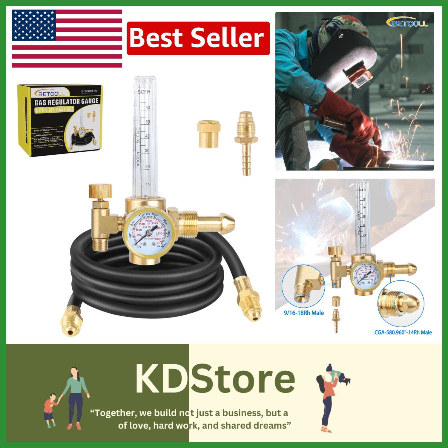 Professional Argon Gas Regulator with Gauge, Hose & Multi-Gas Compatibility