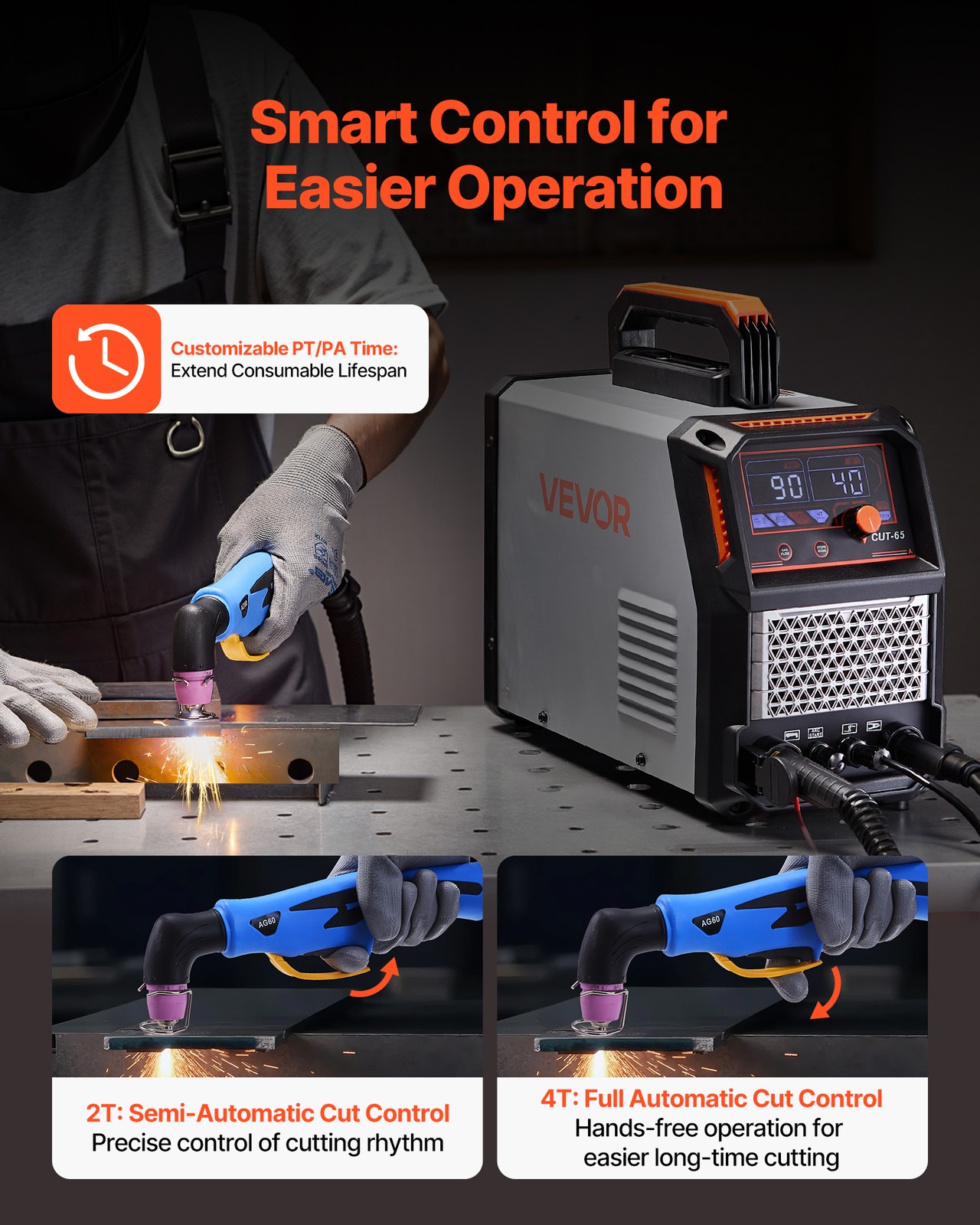 VEVOR Plasma Cutter 65A Non-Touch Pilot Arc Plasma Cutting Machine 110V/220V