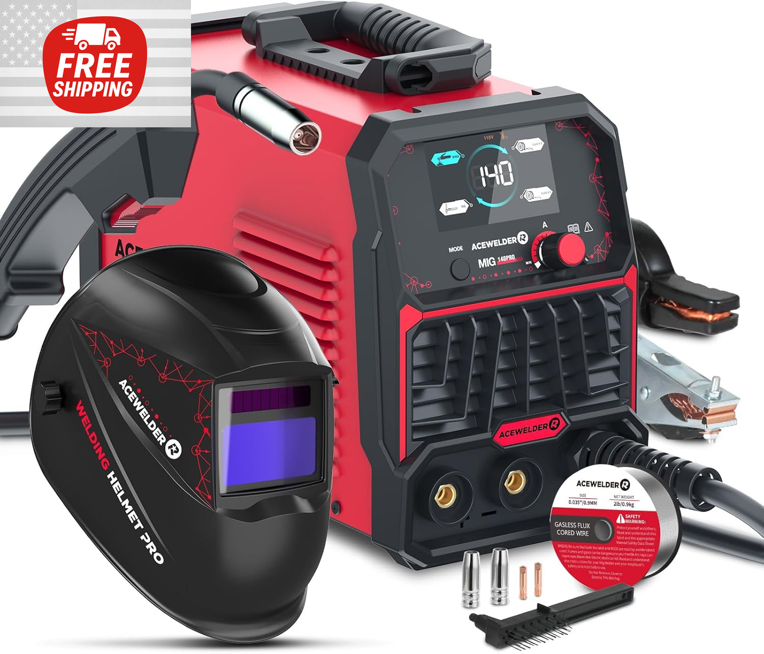 3 IN 1 Welder 140A Gasless Flux MIG/Lift Tig/Stick Welding Machine 110V Inverter
