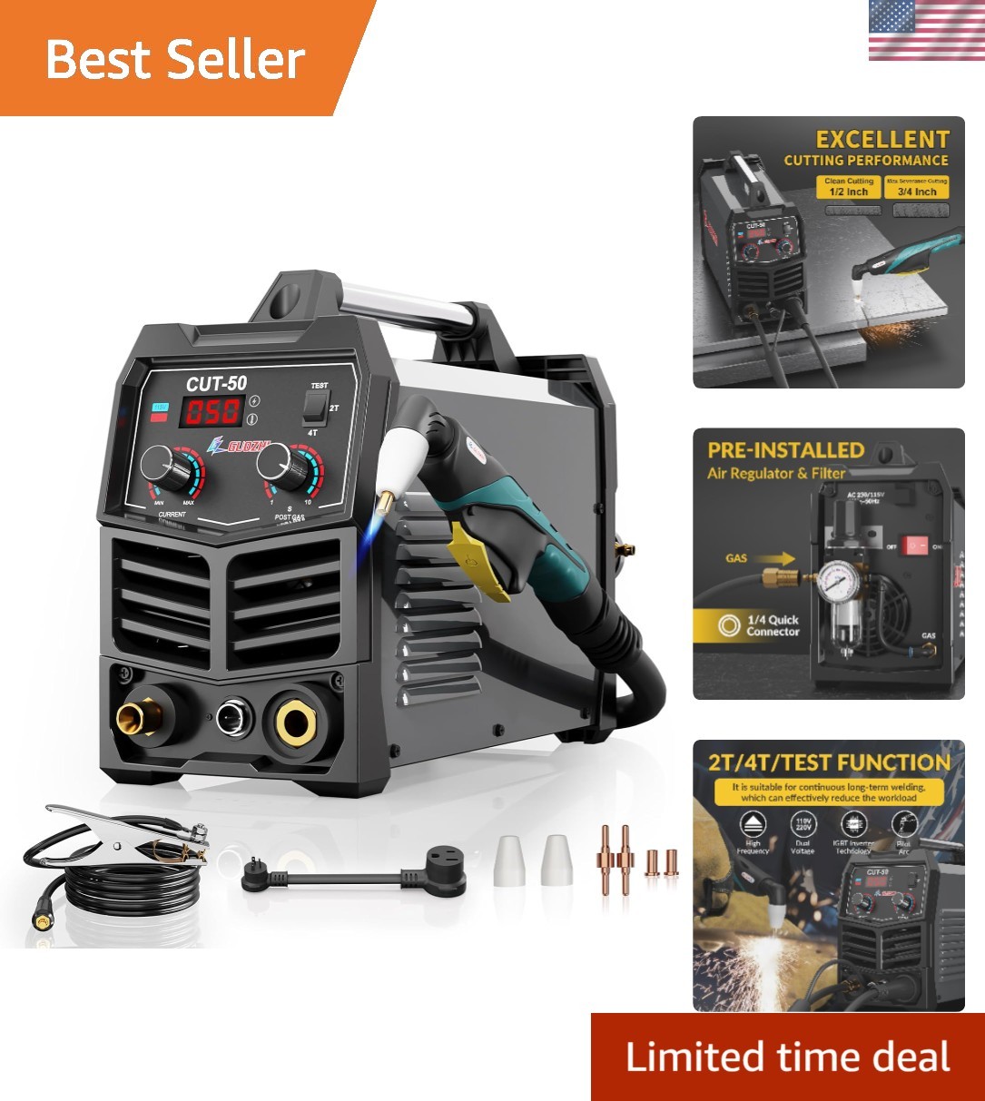 50 Amp Dual Voltage Inverter Plasma Cutter with Safety Features & Easy Setup