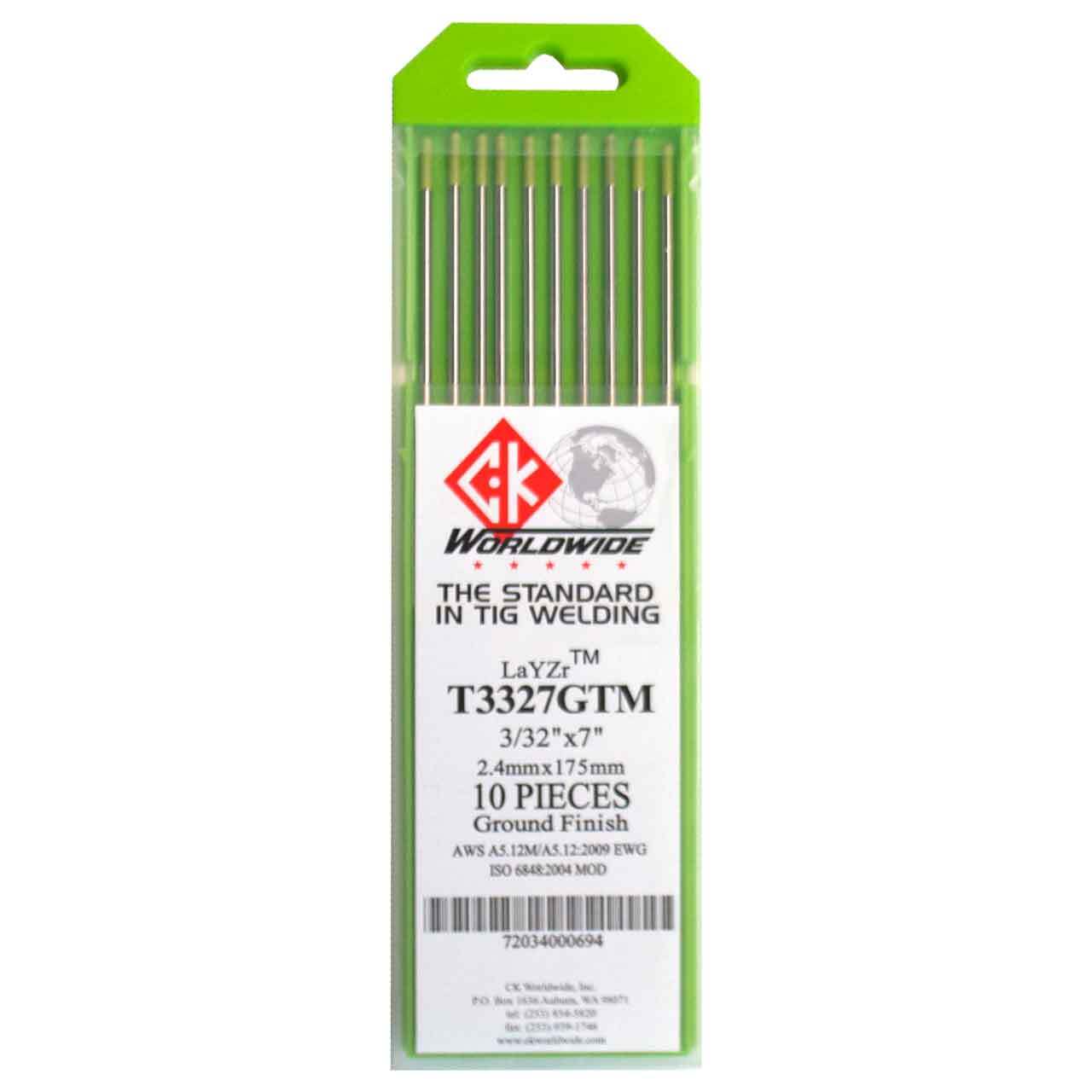 CK T3327GTM LaYZr Tungsten Electrode 3/32″ x 7″ 10 pack