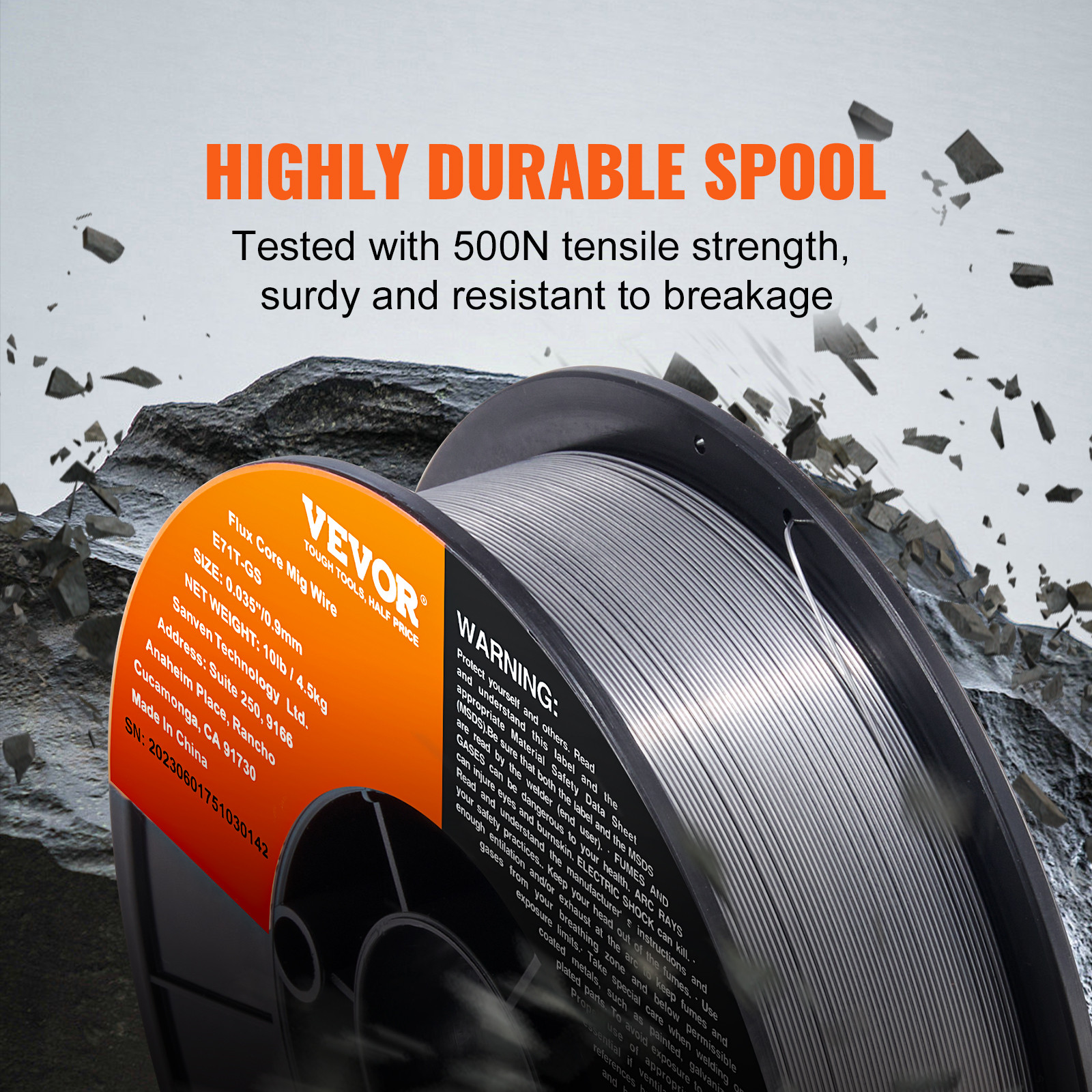 VEVOR Flux Core MIG Welding Wire E71T-GS 0.035″ 10LB Gasless Mild Steel MIG Wire