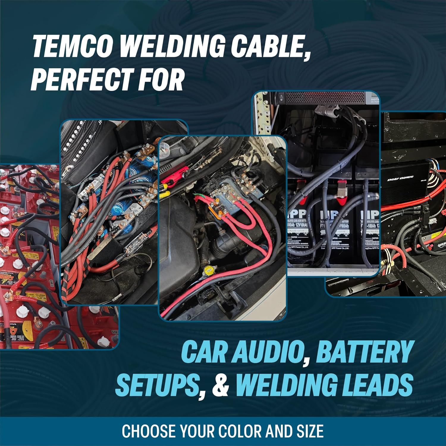 Temco 1 Gauge AWG 5 Ft Black Flexible Pure Copper