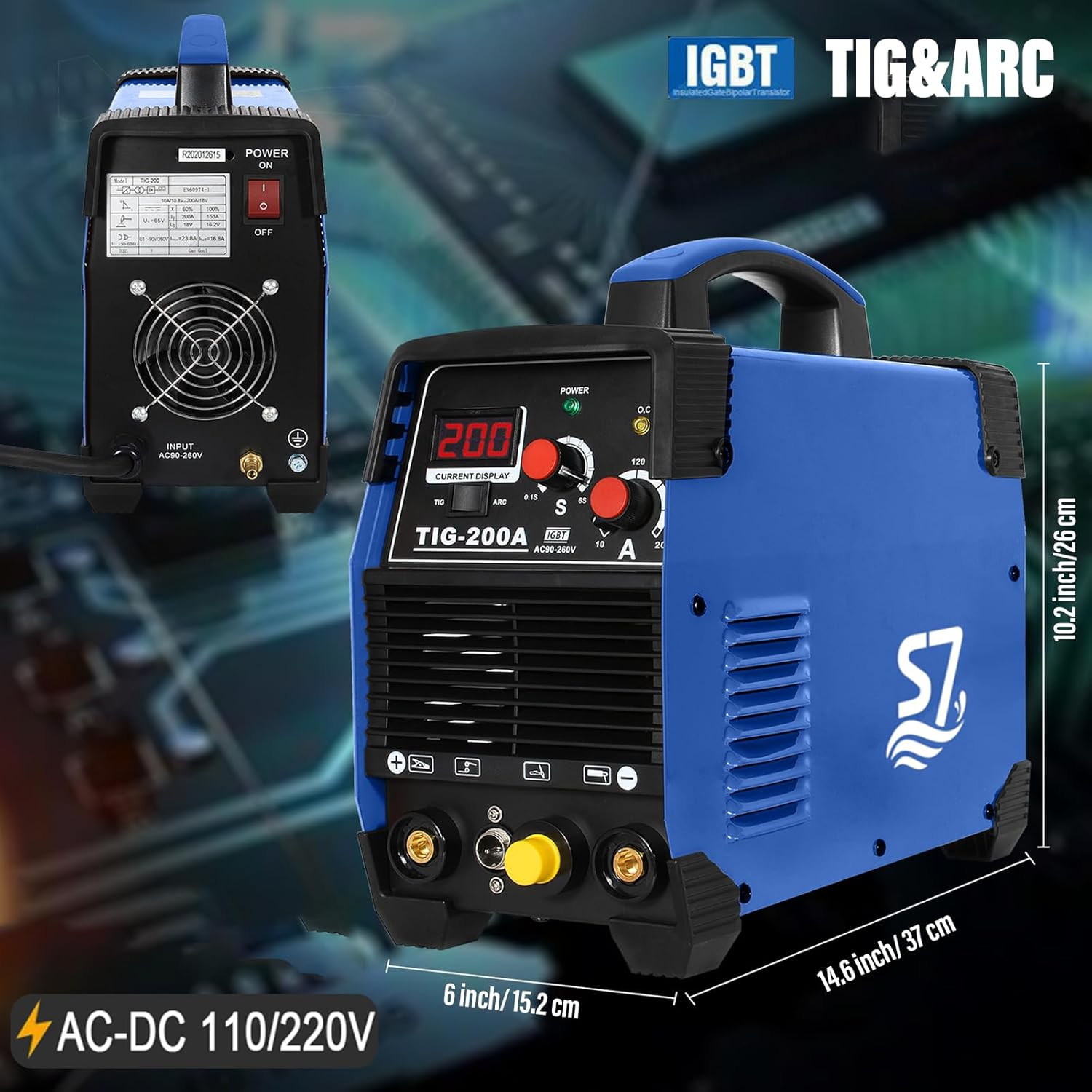 200A HF Start TIG Welder, DC TIG and Stick Welder, 110V/220V Dual Voltage Portab