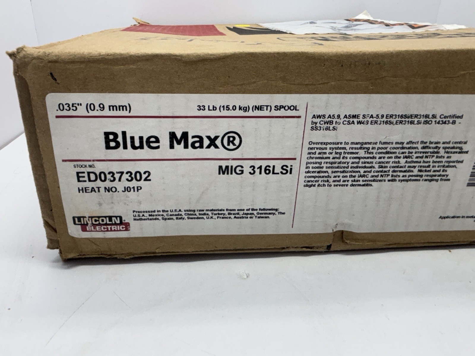 Lincoln Electric Blue Max MIG 316LSi Stainless Welding Wire .035 33 lb ED037302