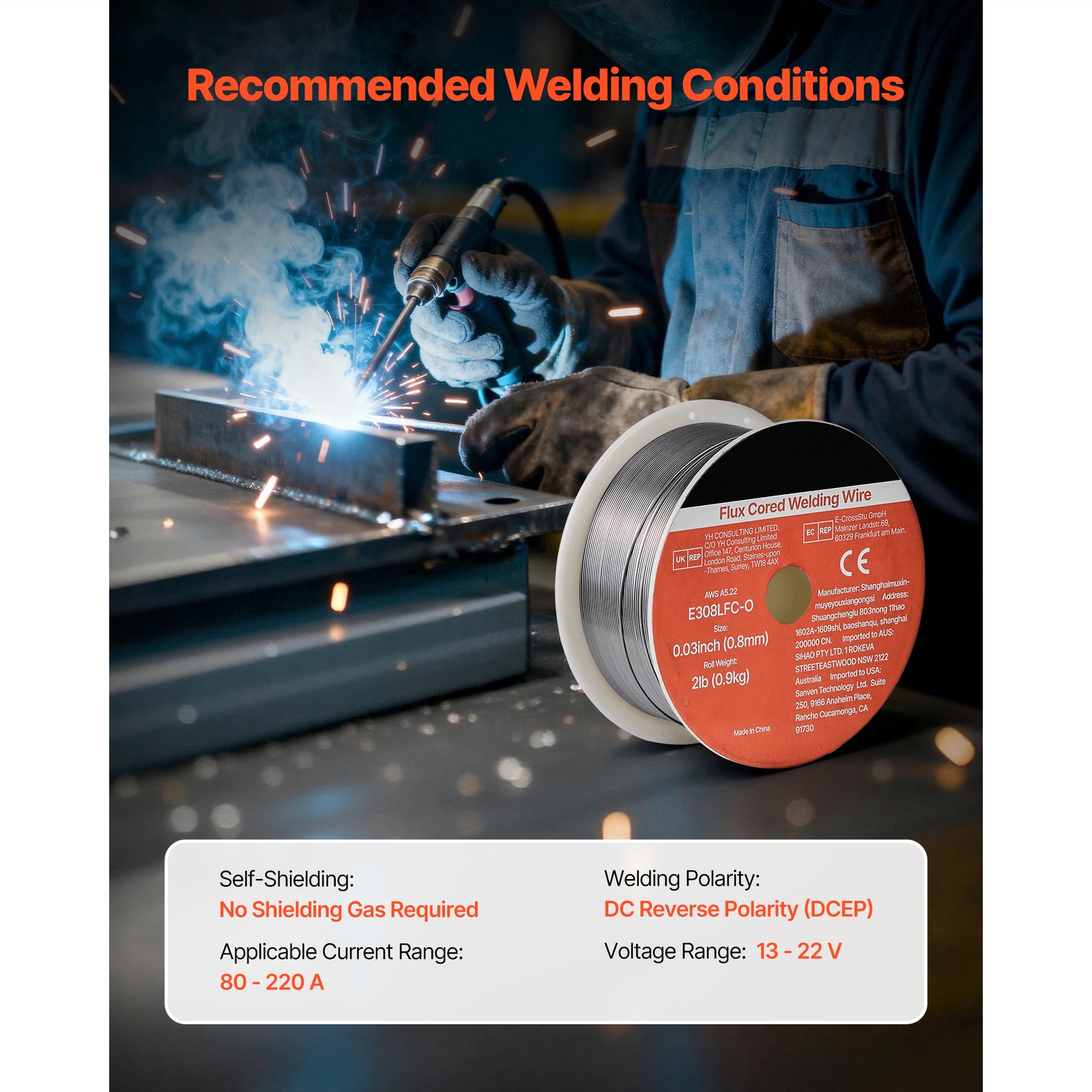 Uimoso Flux Core MIG Welding Wire E308LFC-O 0.03″ 2LBS Gasless Welding Wire