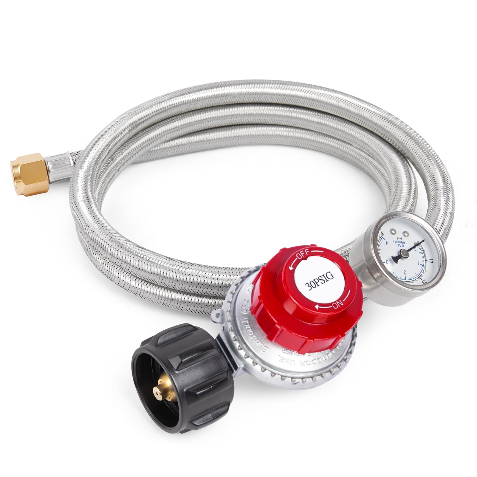 GASPRO 0-30 PSI Adjustable High Pressure Propane Regulator with 5FT, SILVER