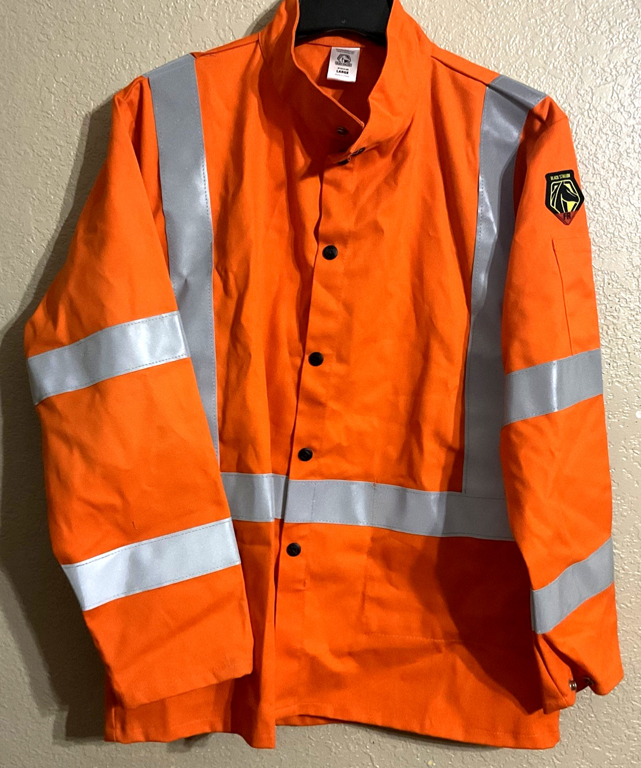 Black Stallion JF1012 FR Cotton Welding Jacket-FR Reflective Tape Orange Large