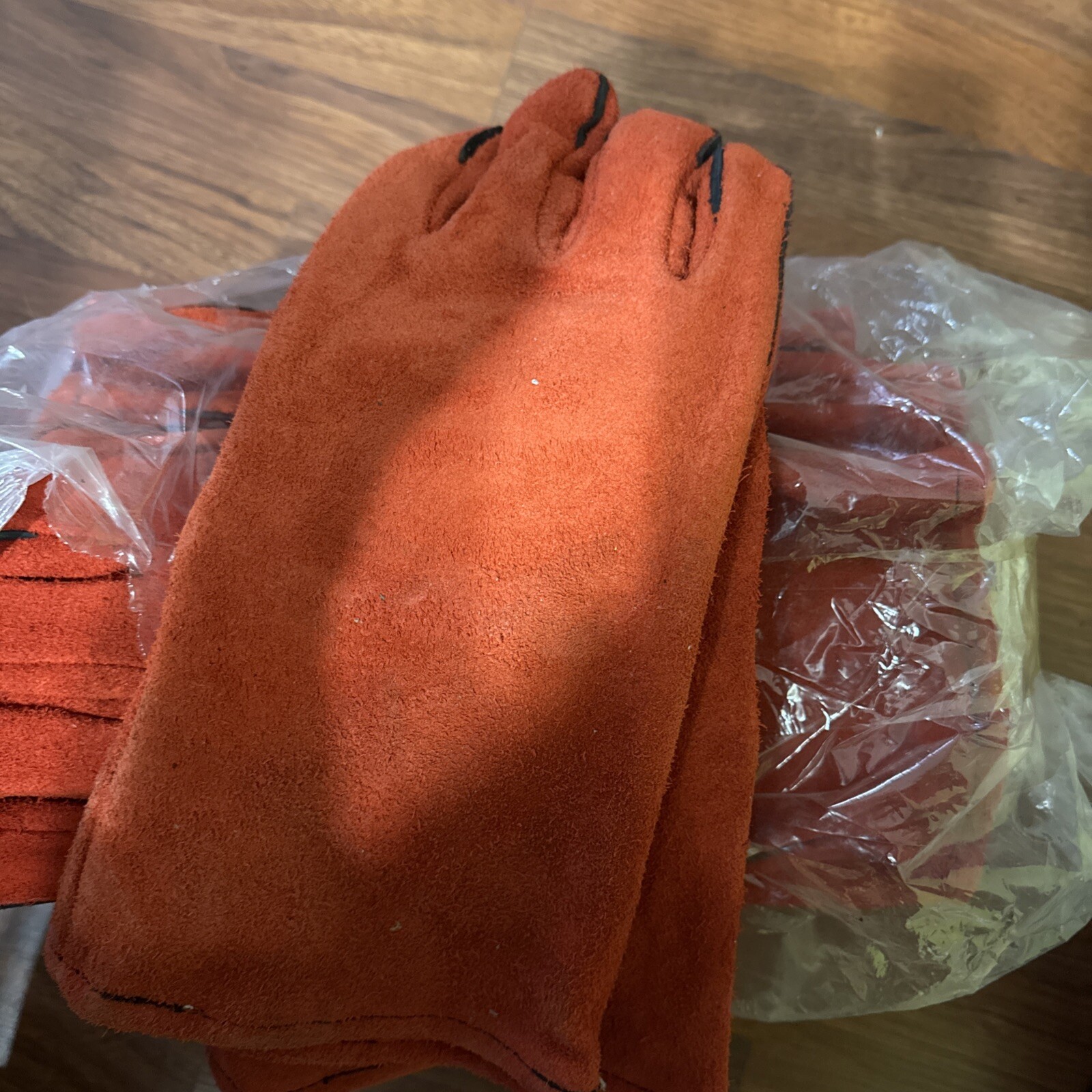 Red Split Shoulder Leather Welding Gloves 14″ Size Large Reinforced Thumb