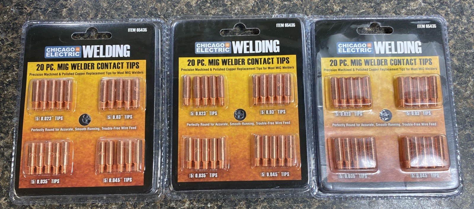 Lot of 3 CHICAGO ELECTRIC Welding 20pc MIG Welder Contact Tips #65435