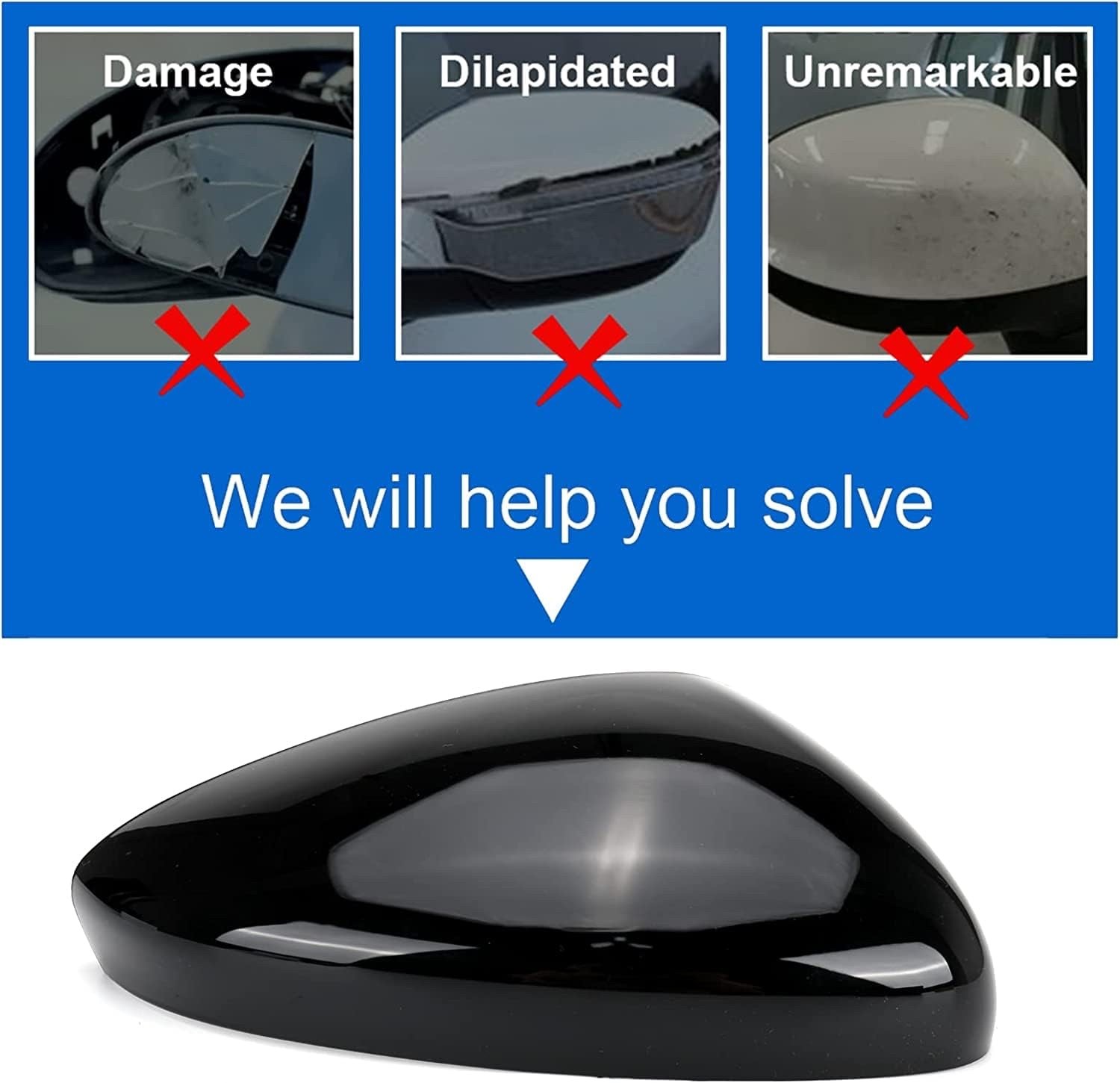 1Pair Black Side Mirror Cover Cap Housing Compatible with Honda Accord 2018 2019