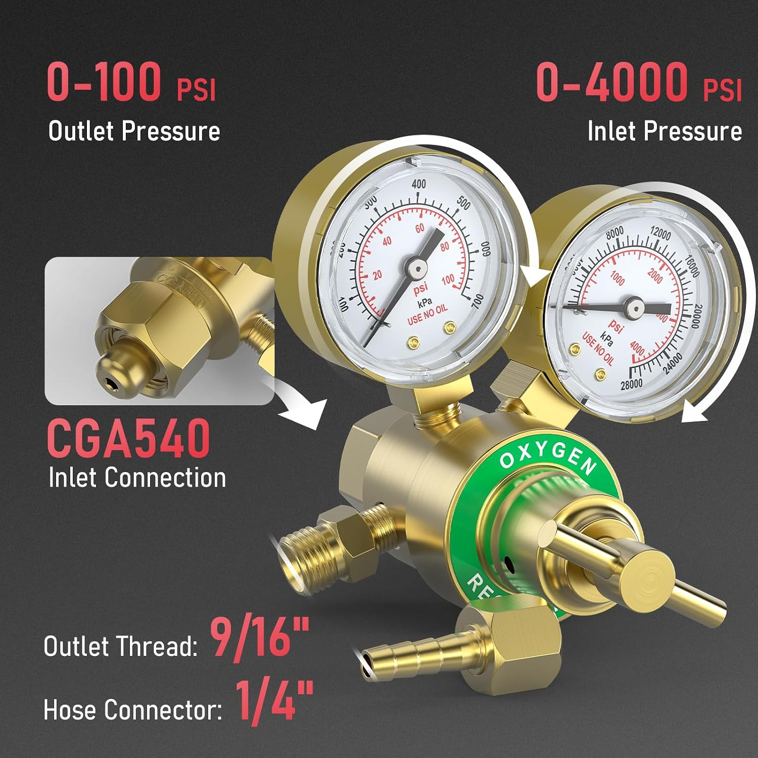 Acetylene and Oxygen Regulator, CGA540 and CGA200 | Included Hose, Gas Source Co