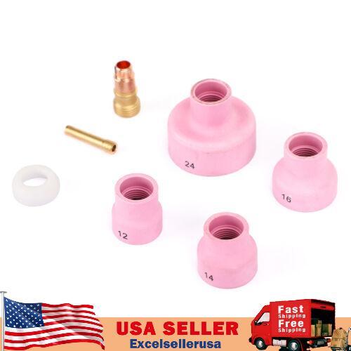 7Pcs TIG Welding Torch Stubby Gas Lens Ceramic Cup Kit Fit For WP-17/18/26 UE