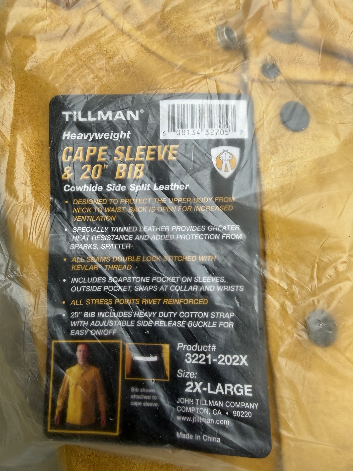 Tillman Cape Sleeve 20″ Bib Cowhide Side Split Leather 2X-L 3221-202X