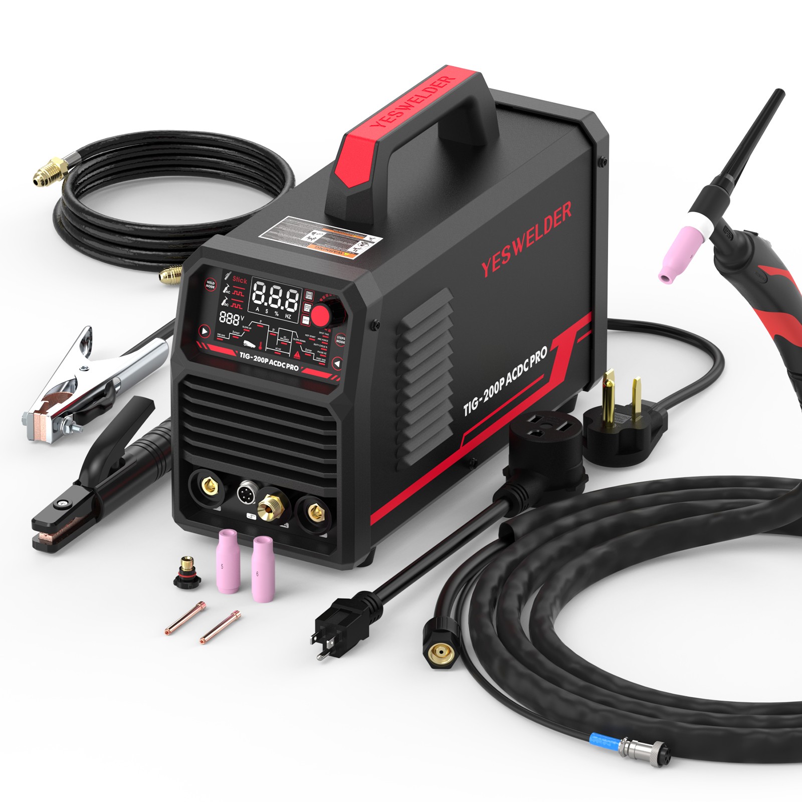 200A AC/DC Aluminum Tig Welder with Pulse Large LED Display, STICK/TIG 110/220V