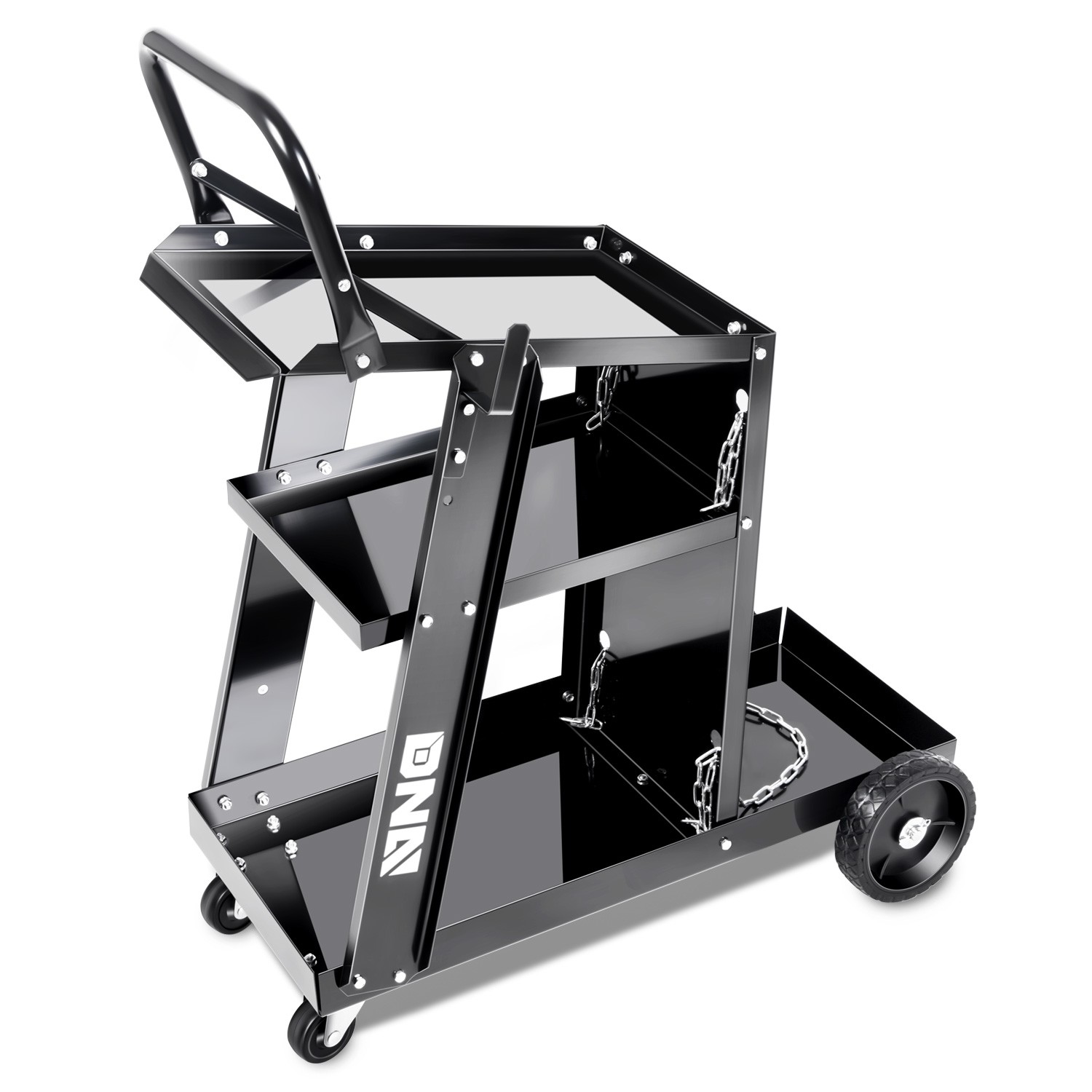 3 Tire Heavy Duty Welding Cart w/ 4 Wheels w/ Pushing Handle Gloss Black